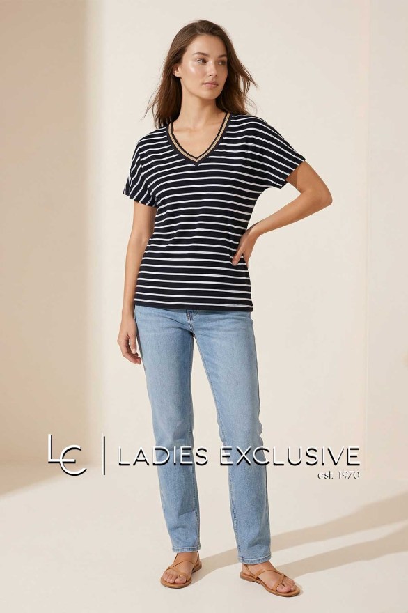 NICOLA Μπλούζα κοντομάνικη ριγέ με v