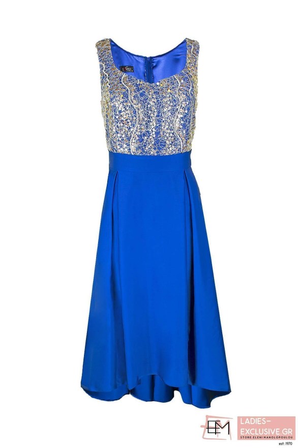 EFFECT Φόρεμα βραδινό μπλε ρουά αμάνικο με παγιέτες