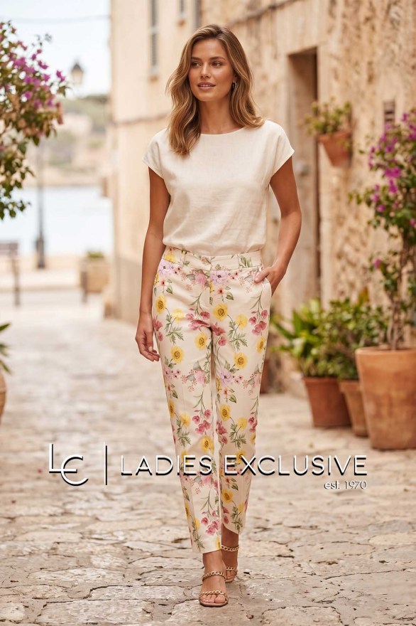 BELLA P. Παντελόνι βαμβακερό αστραγάλου φλοράλ