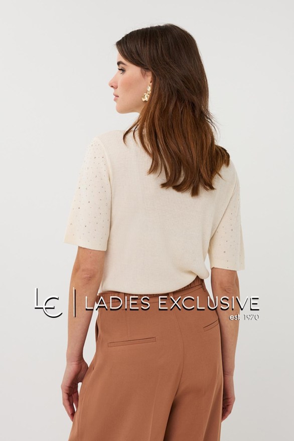 ESQUALO Μπλούζα ριμπ με στρας κοντομάνικη