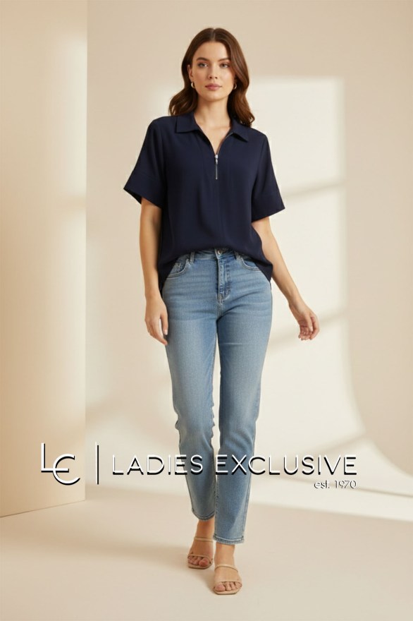 BELLA P. Μπλούζα κοντομάνικη με πέτο γιακά