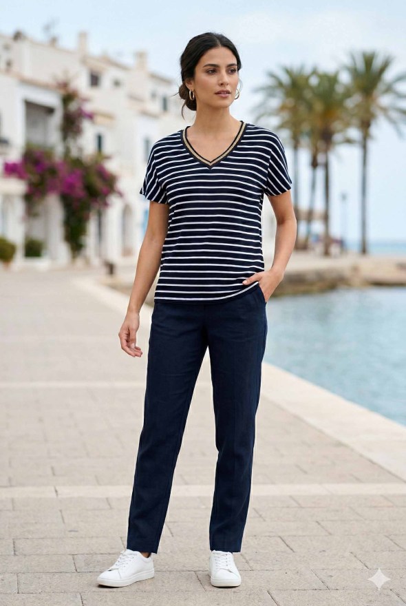 NICOLA Μπλούζα κοντομάνικη ριγέ με v